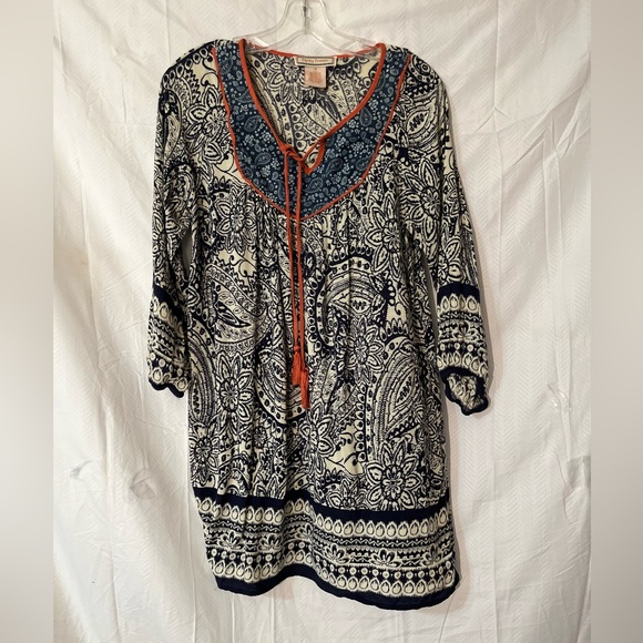 Flying Tomato Tops - Flying Tomato Navy and Cream Boho Tunic Top. M
